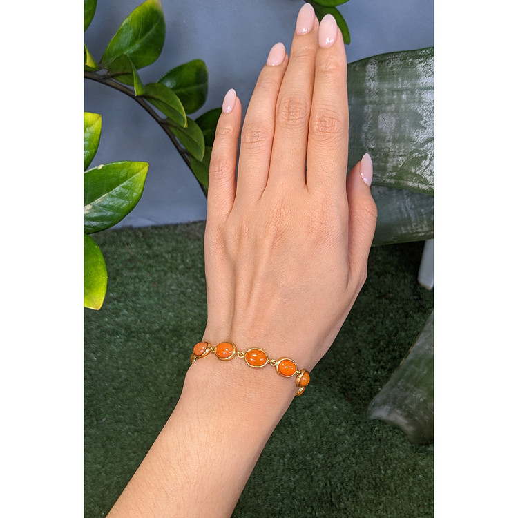 14.60 Ct.Tw. Orange Opal Bezel Bracelet, 22K Gold Plated Silver