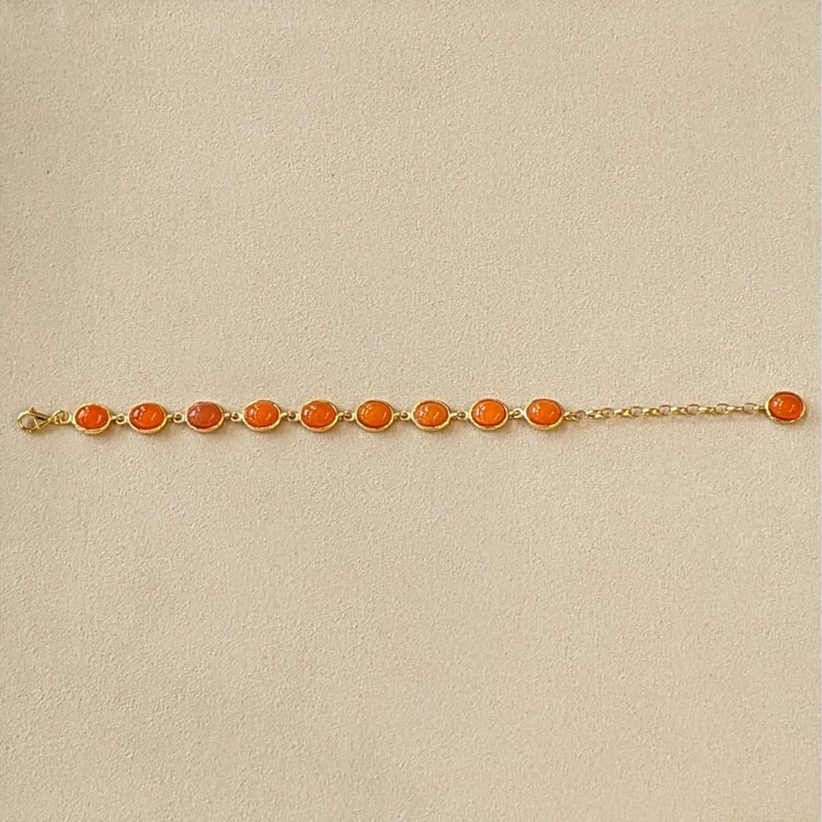 14.60 Ct.Tw. Orange Opal Bezel Bracelet, 22K Gold Plated Silver