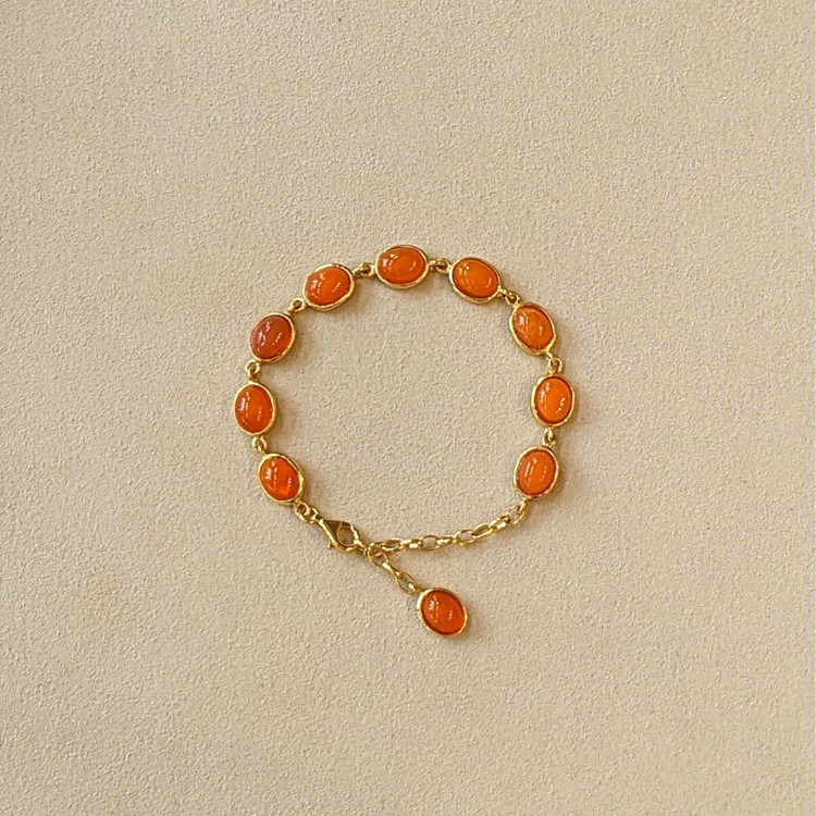14.60 Ct.Tw. Orange Opal Bezel Bracelet, 22K Gold Plated Silver
