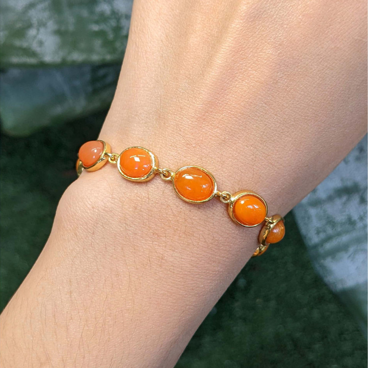 14.60 Ct.Tw. Orange Opal Bezel Bracelet, 22K Gold Plated Silver