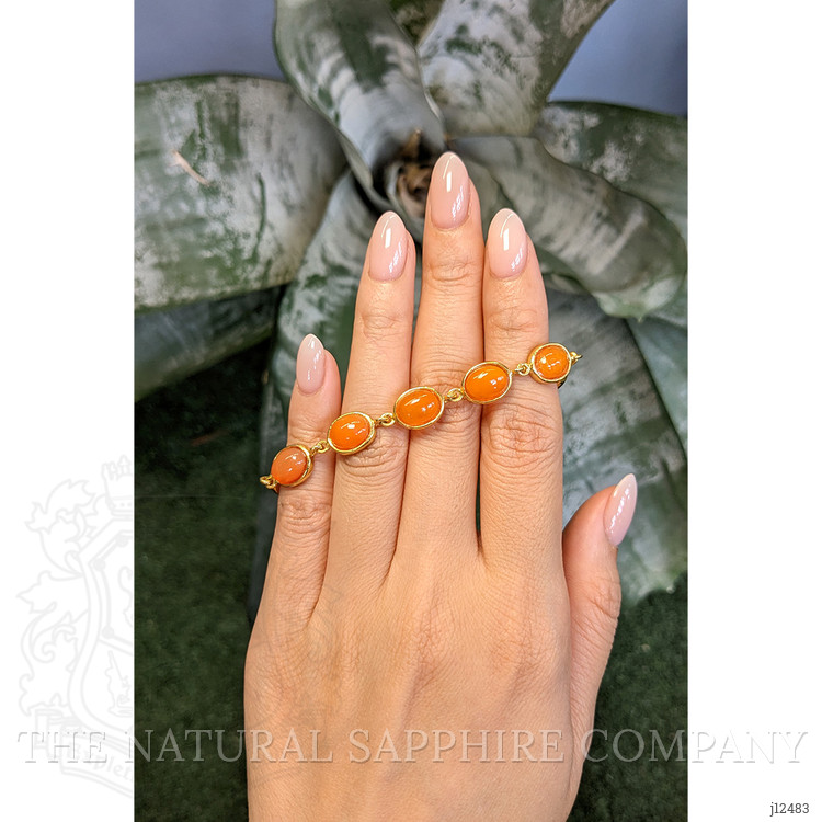 14.60 Ct.Tw. Orange Opal Bezel Bracelet, 22K Gold Plated Silver