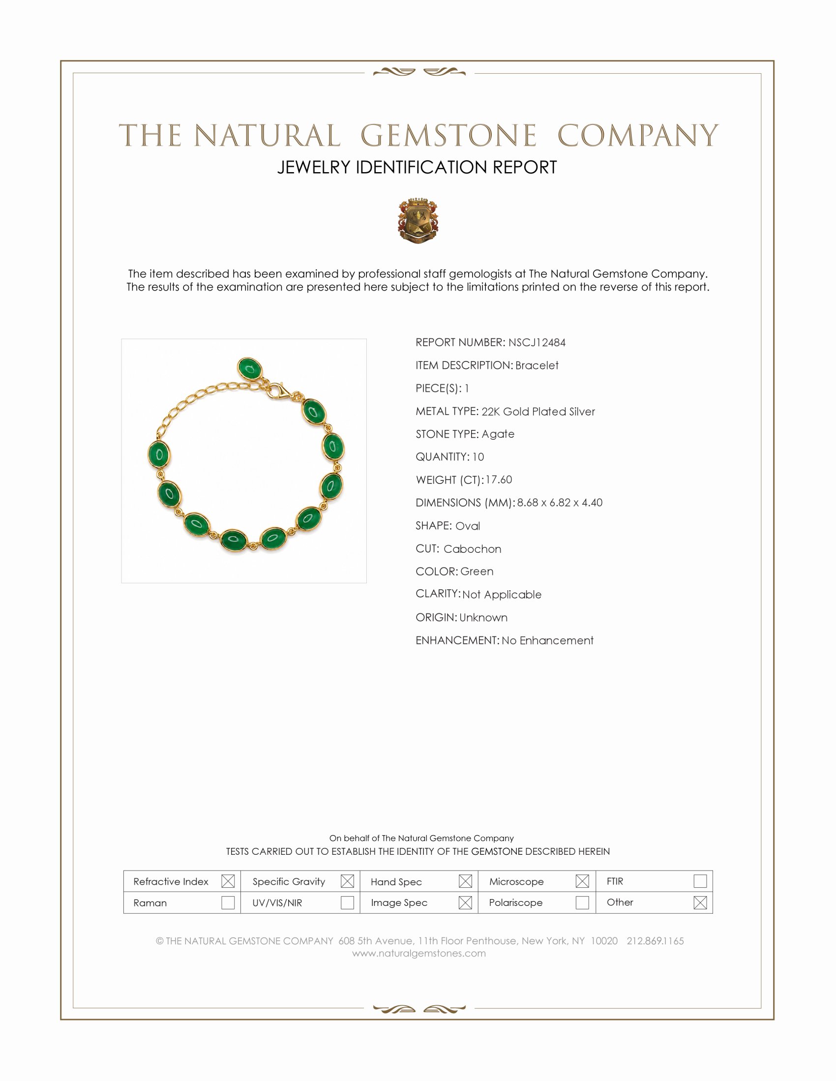 17.60 Ct.Tw. Green Agate Bezel Bracelet, 22K Gold Plated Silver