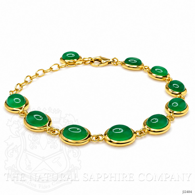17.60 Ct.Tw. Green Agate Bezel Bracelet, 22K Gold Plated Silver