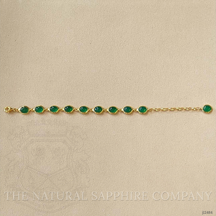 17.60 Ct.Tw. Green Agate Bezel Bracelet, 22K Gold Plated Silver