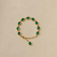 17.60 Ct.Tw.Total Carat Weight Green Agate Bezel Bracelet, 22K Gold Plated Silver Life Style