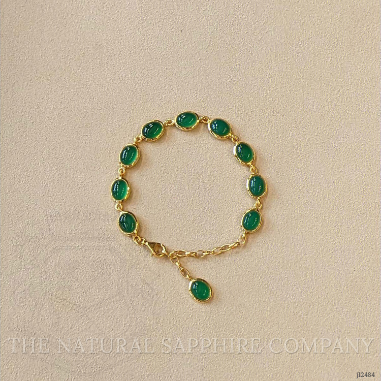 17.60 Ct.Tw. Green Agate Bezel Bracelet, 22K Gold Plated Silver