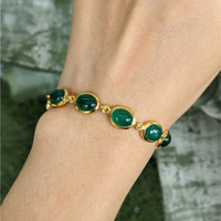 17.60 Ct.Tw.Total Carat Weight Green Agate Bezel Bracelet, 22K Gold Plated Silver Life Style