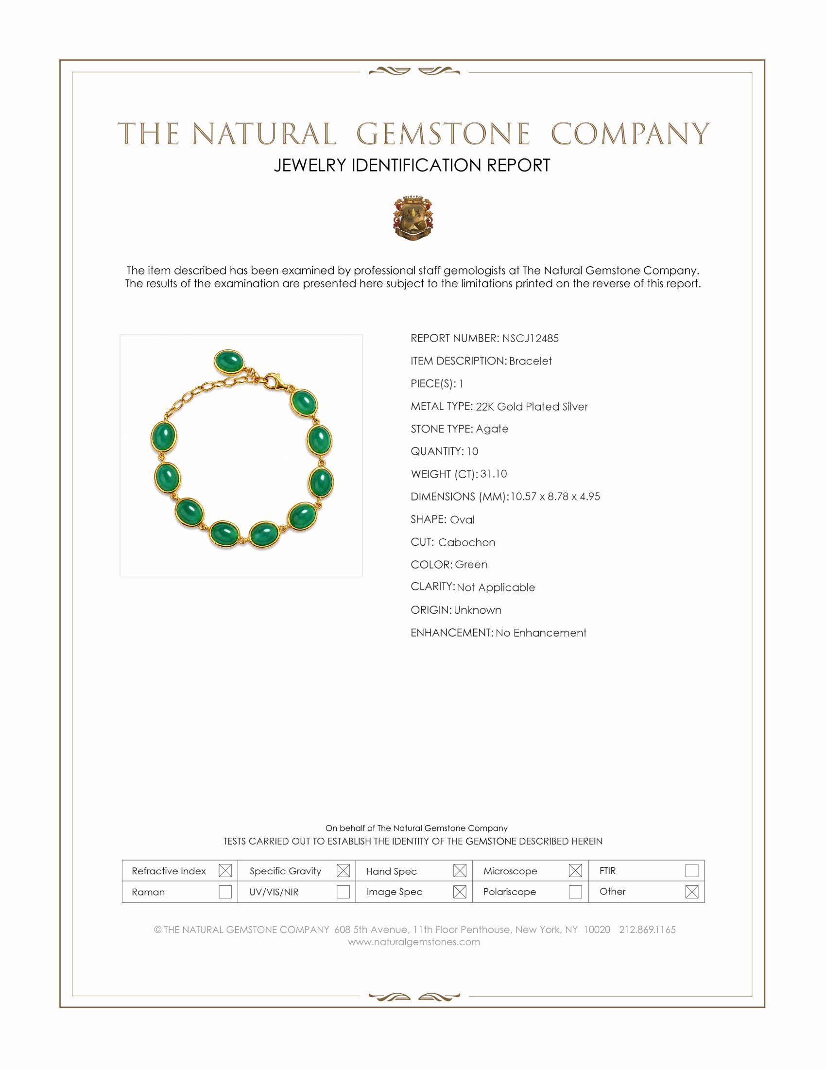 31.10 Ct.Tw. Green Agate Bezel Bracelet, 22K Gold Plated Silver
