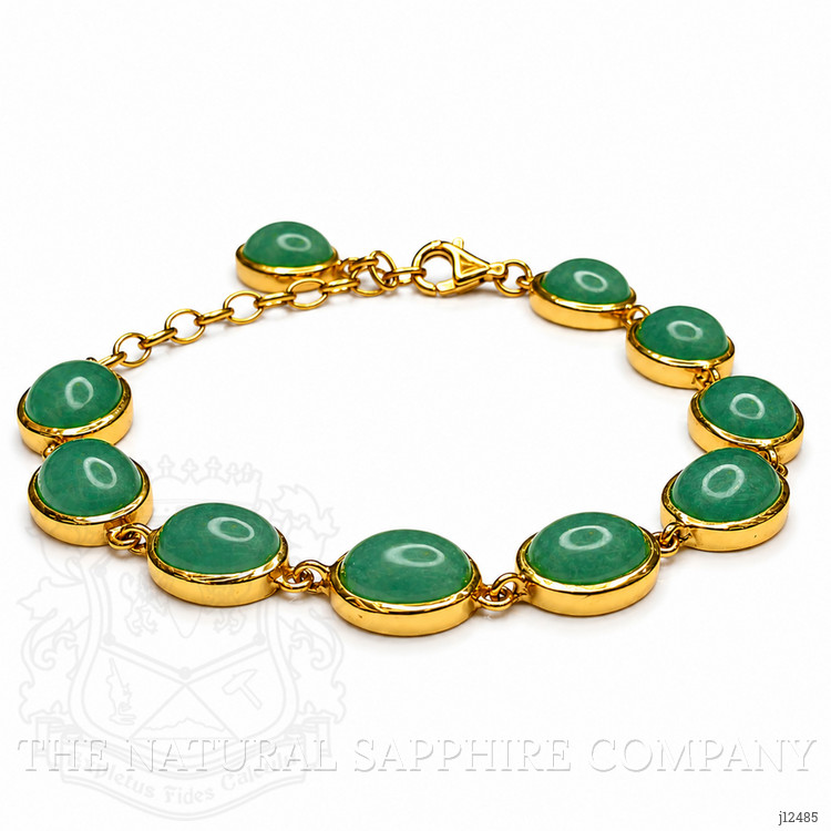 31.10 Ct.Tw. Green Agate Bezel Bracelet, 22K Gold Plated Silver