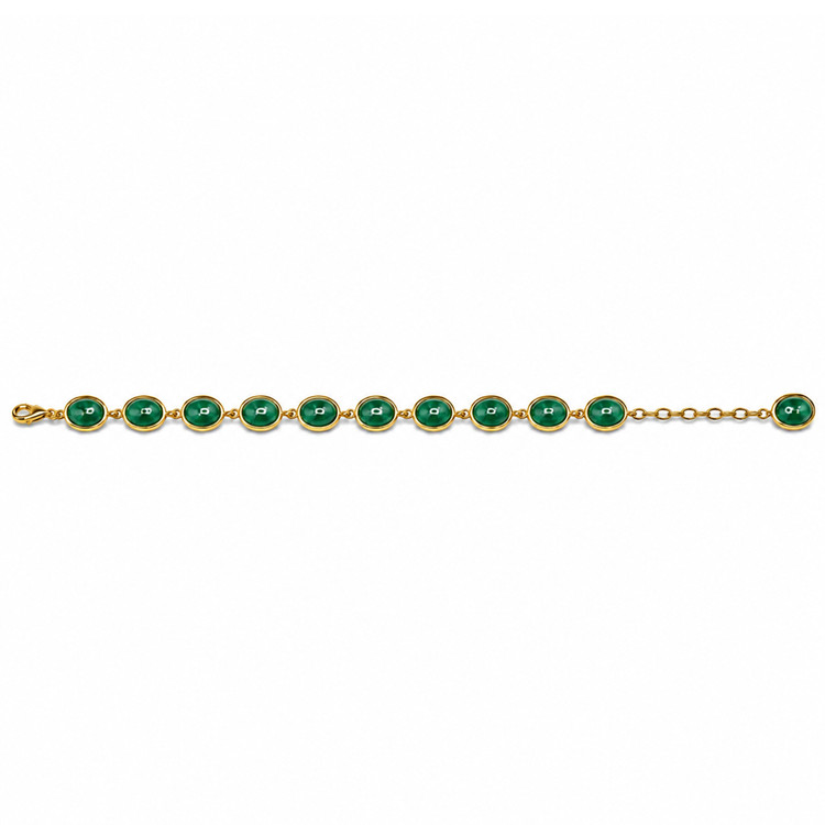 31.10 Ct.Tw. Green Agate Bezel Bracelet, 22K Gold Plated Silver