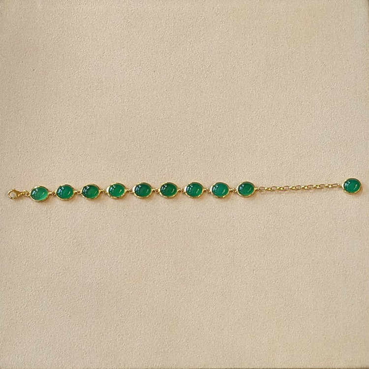 31.10 Ct.Tw. Green Agate Bezel Bracelet, 22K Gold Plated Silver