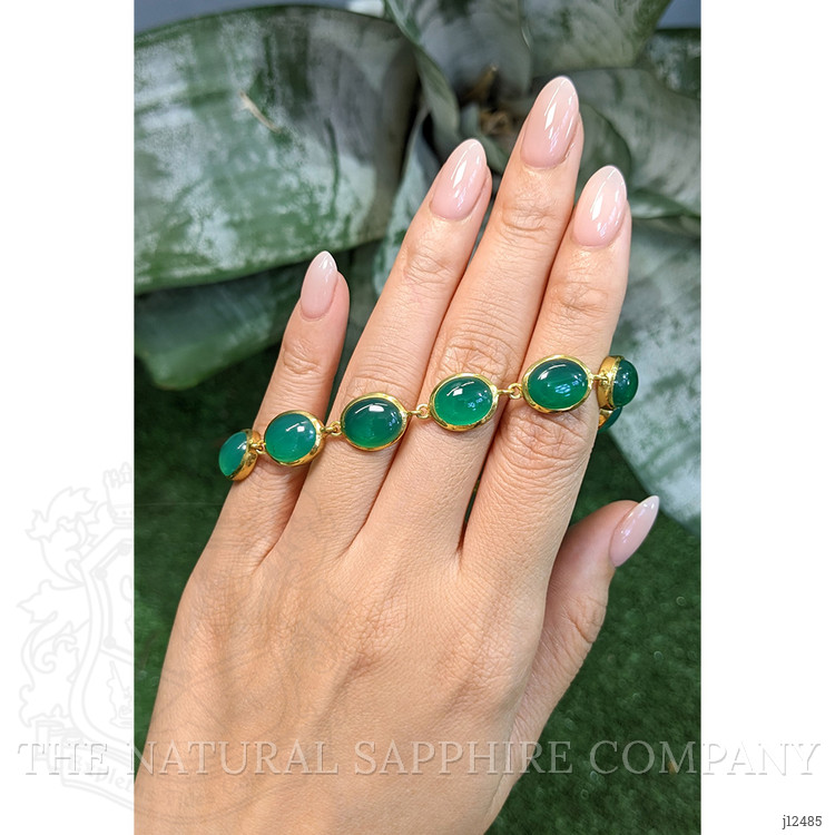 31.10 Ct.Tw. Green Agate Bezel Bracelet, 22K Gold Plated Silver