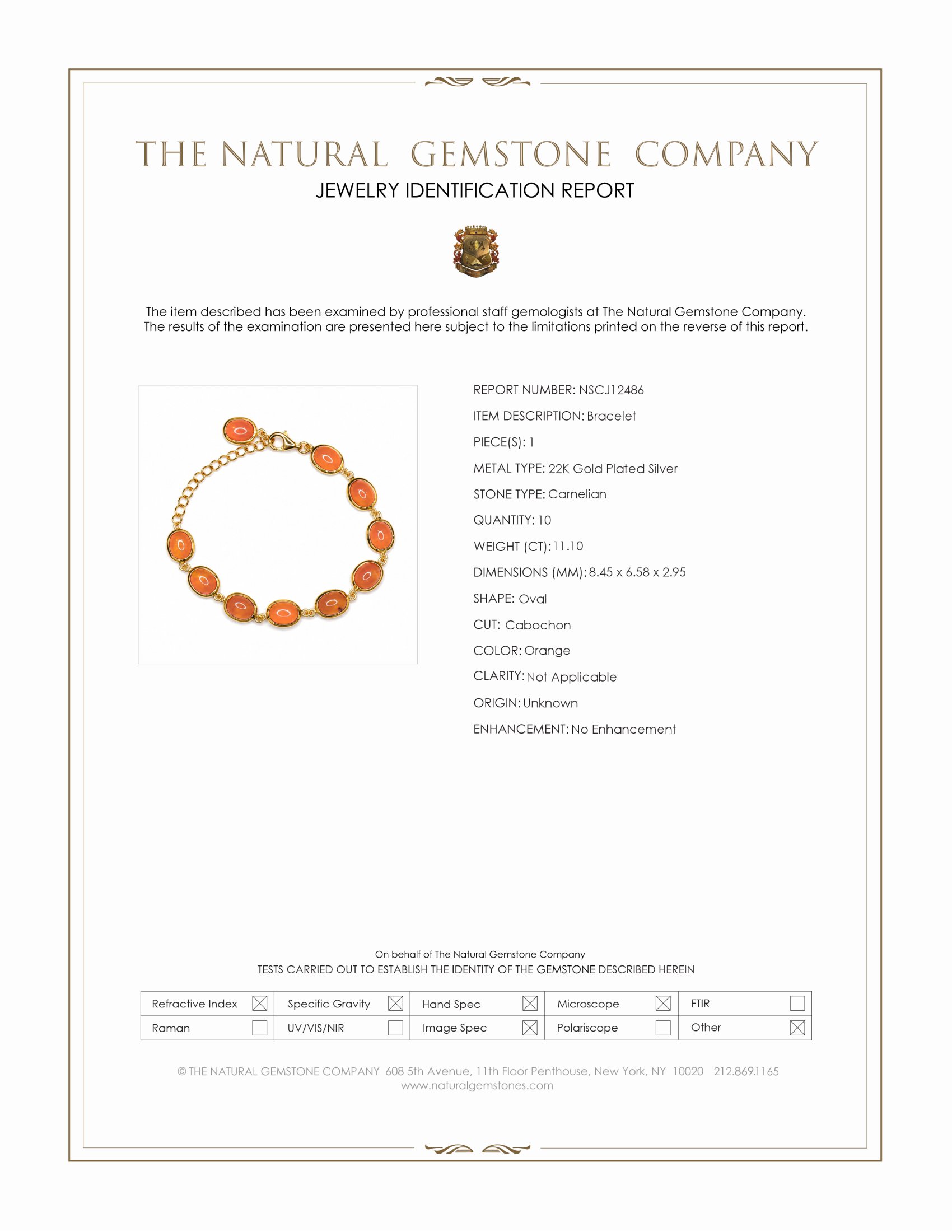 11.10 Ct.Tw. Orange Carnelian Bezel Bracelet, 22K Gold Plated Silver