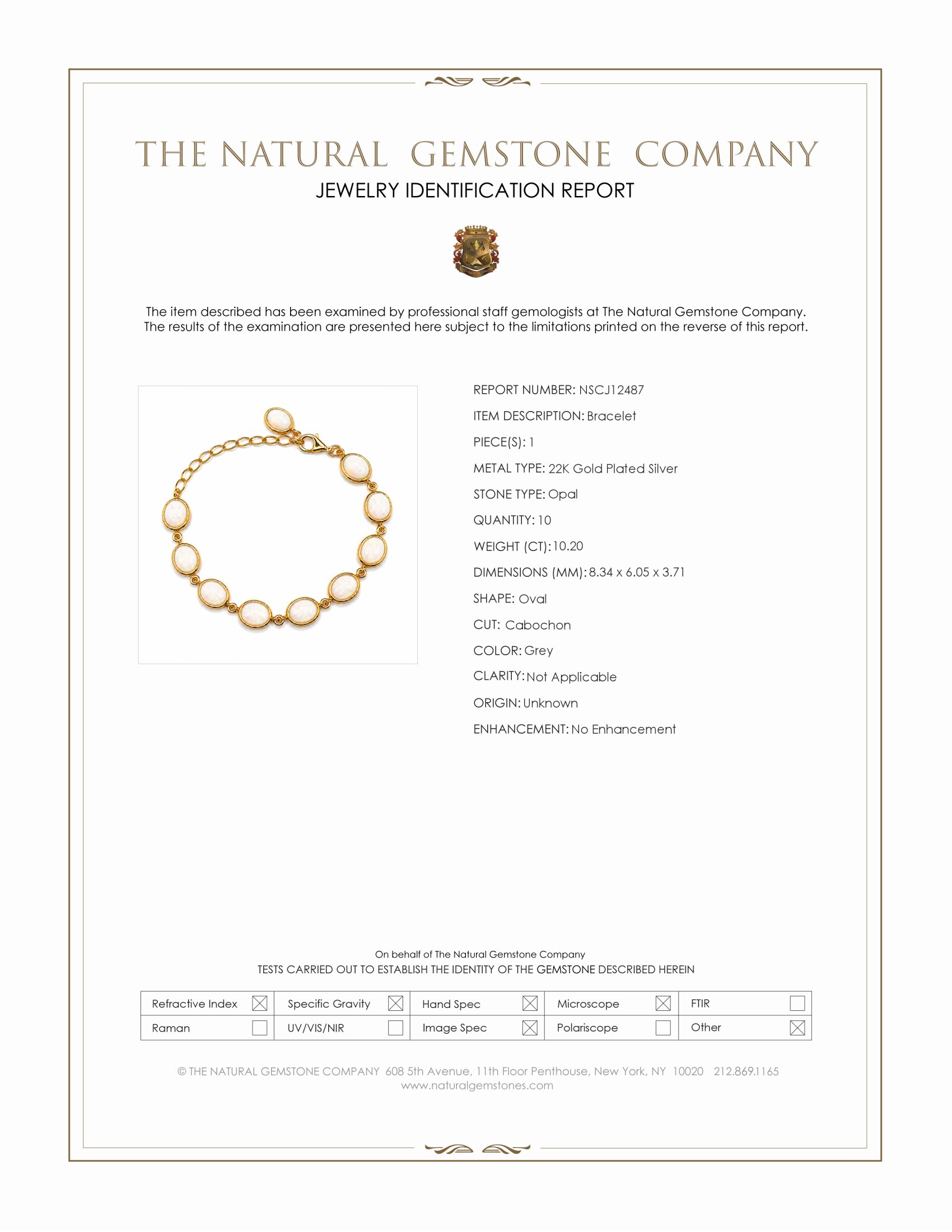 10.20 Ct.Tw. Grey Opal Bezel Bracelet, 22K Gold Plated Silver