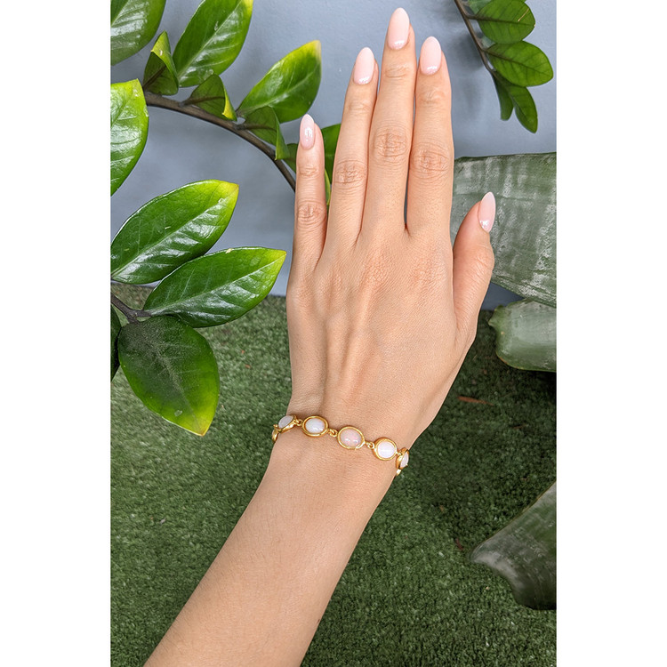10.20 Ct.Tw. Grey Opal Bezel Bracelet, 22K Gold Plated Silver