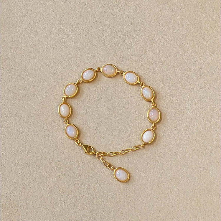 10.20 Ct.Tw. Grey Opal Bezel Bracelet, 22K Gold Plated Silver