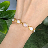 10.20 Ct.Tw.Total Carat Weight Grey Opal Bezel Bracelet, 22K Gold Plated Silver Life Style