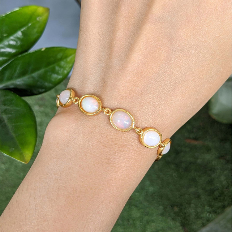 10.20 Ct.Tw. Grey Opal Bezel Bracelet, 22K Gold Plated Silver