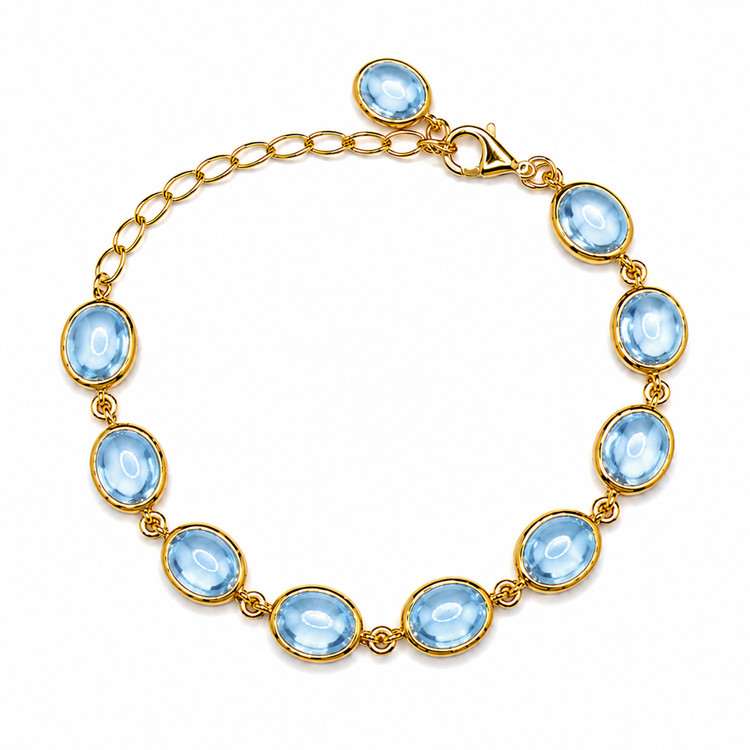 40.60 Ct.Tw. Blue Topaz Bezel Bracelet, 22K Gold Plated Silver
