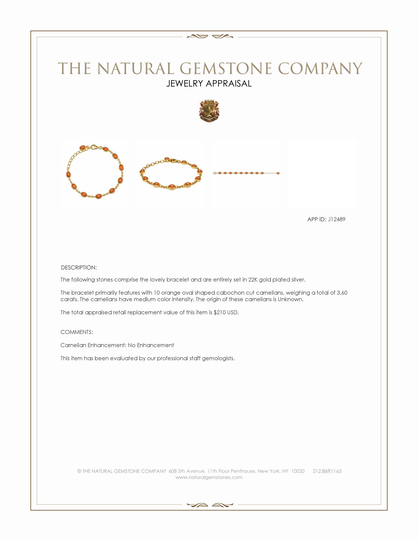 3.60 Ct.Tw. Orange Carnelian Bezel Bracelet, 22K Gold Plated Silver