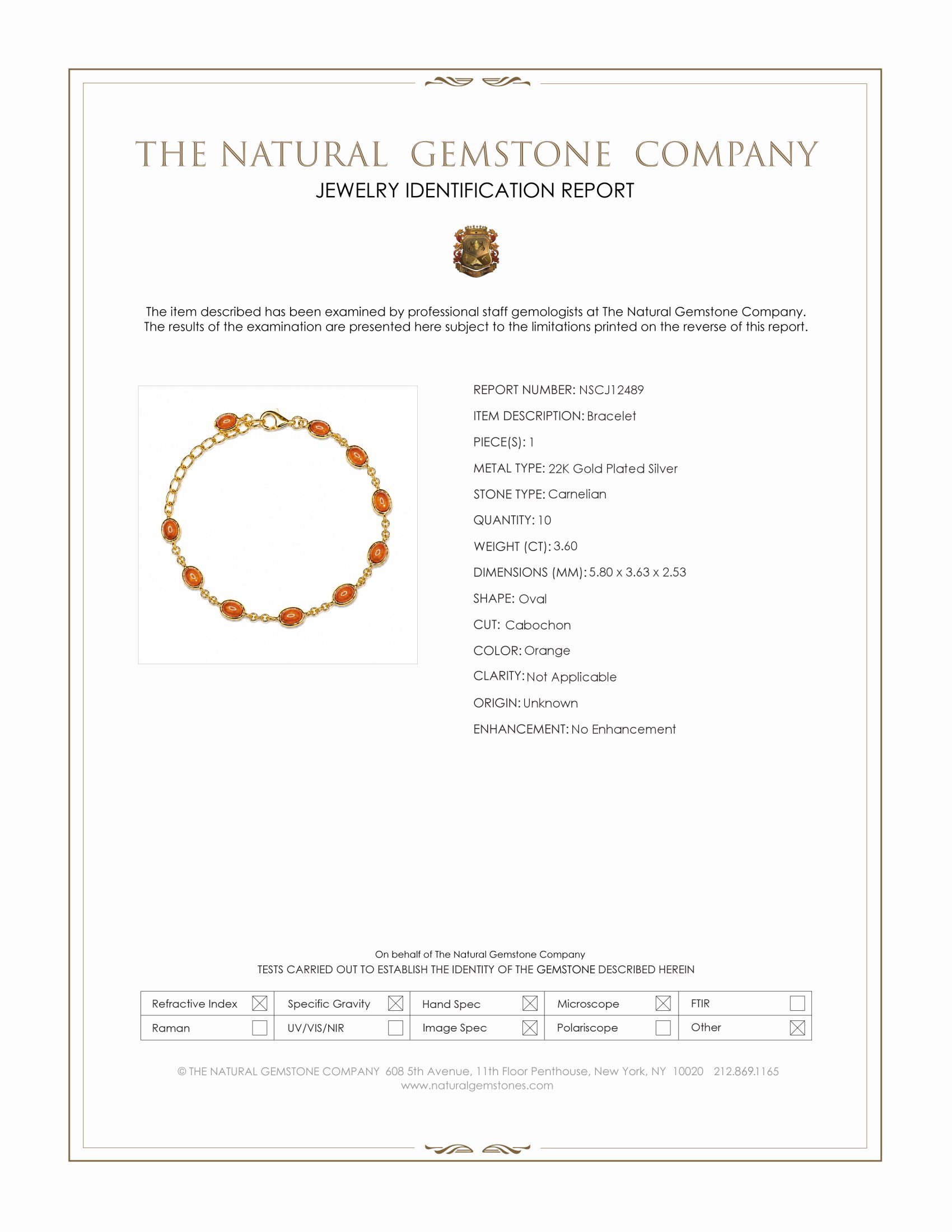 3.60 Ct.Tw. Orange Carnelian Bezel Bracelet, 22K Gold Plated Silver