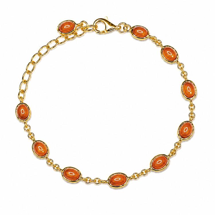 3.60 Ct.Tw. Orange Carnelian Bezel Bracelet, 22K Gold Plated Silver