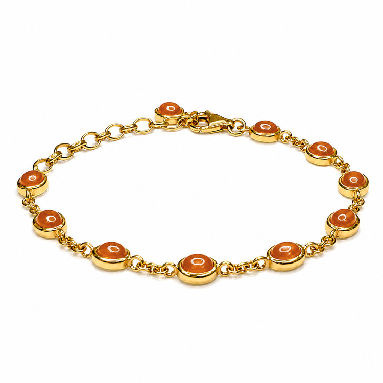 3.60 Ct.Tw. Orange Carnelian Bezel Bracelet, 22K Gold Plated Silver