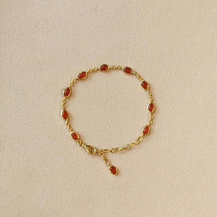 3.60 Ct.Tw. Orange Carnelian Bezel Bracelet, 22K Gold Plated Silver