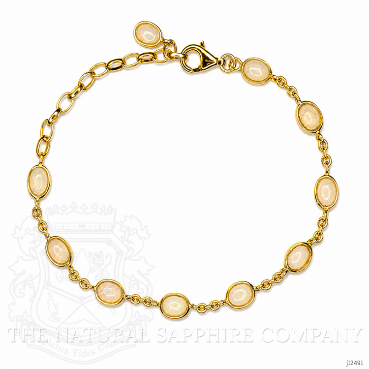 3.20 Ct.Tw. Multi Color White Opal (Light Opal) Bezel Bracelet, 22K Gold Plated Silver