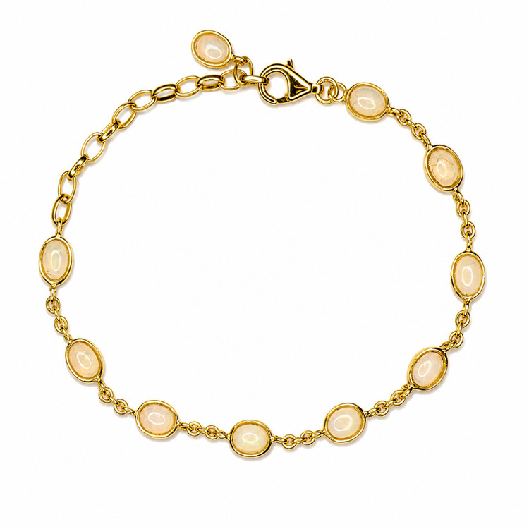 3.20 Ct.Tw. Multi Color White Opal (Light Opal) Bezel Bracelet, 22K Gold Plated Silver
