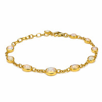 3.20 Ct.Tw.Total Carat Weight Multi Color White Opal (Light Opal) Bezel Bracelet, 22K Gold Plated Silver Image