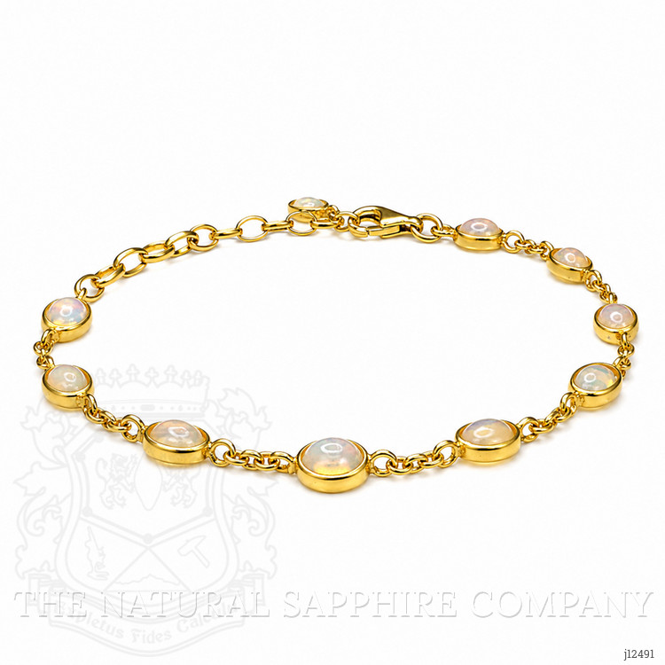 3.20 Ct.Tw. Multi Color White Opal (Light Opal) Bezel Bracelet, 22K Gold Plated Silver