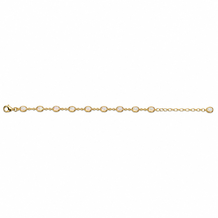 3.20 Ct.Tw. Multi Color White Opal (Light Opal) Bezel Bracelet, 22K Gold Plated Silver