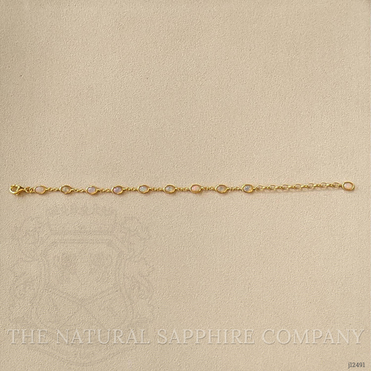 3.20 Ct.Tw. Multi Color White Opal (Light Opal) Bezel Bracelet, 22K Gold Plated Silver