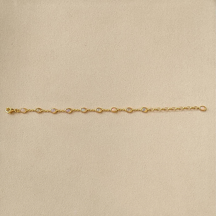 3.20 Ct.Tw. Multi Color White Opal (Light Opal) Bezel Bracelet, 22K Gold Plated Silver