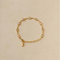 3.20&nbsp;Ct.Tw.Total Carat Weight Multi Color White Opal (Light Opal) Bezel Bracelet, 22K Gold Plated Silver Life Style
