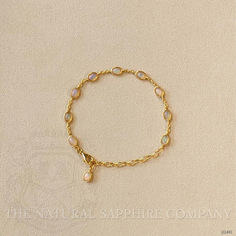 3.20 Ct.Tw. Multi Color White Opal (Light Opal) Bezel Bracelet, 22K Gold Plated Silver