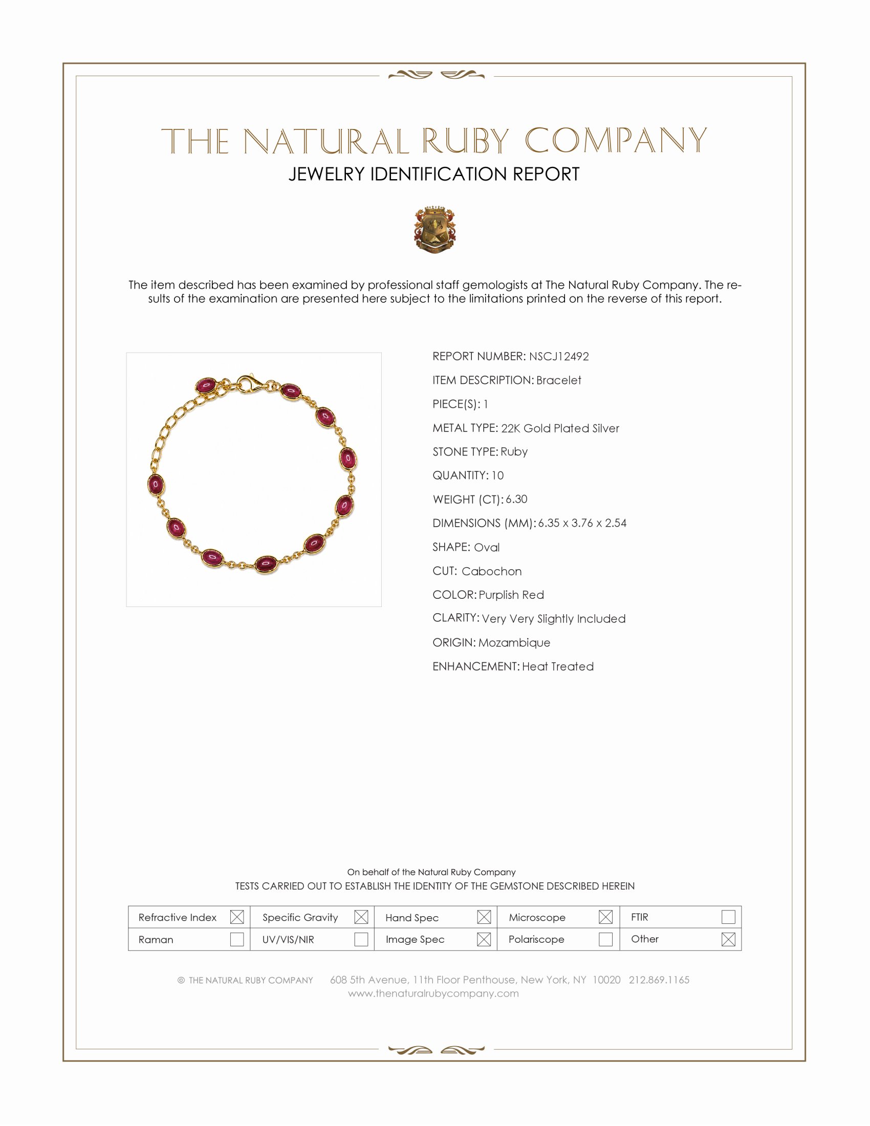 6.30 Ct.Tw. Purplish Red Ruby Bezel Bracelet, 22K Gold Plated Silver