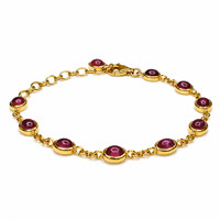 6.30&nbsp;Ct.Tw.Total Carat Weight Purplish Red Ruby Bezel Bracelet, 22K Gold Plated Silver Image