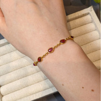 6.30 Ct.Tw.Total Carat Weight Purplish Red Ruby Bezel Bracelet, 22K Gold Plated Silver Life Style