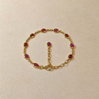 6.30&nbsp;Ct.Tw.Total Carat Weight Purplish Red Ruby Bezel Bracelet, 22K Gold Plated Silver Life Style