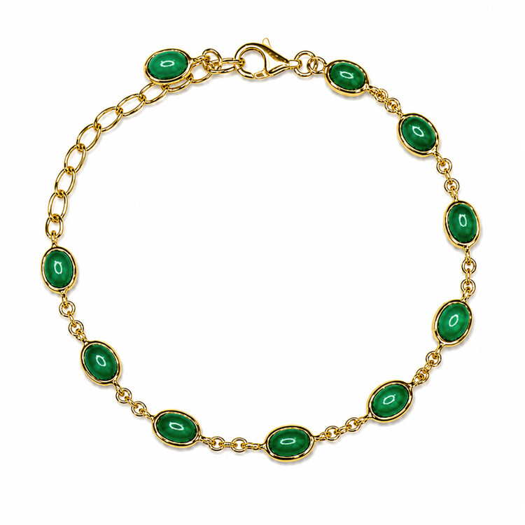 4.30 Ct.Tw. Green Agate Bezel Bracelet, 22K Gold Plated Silver