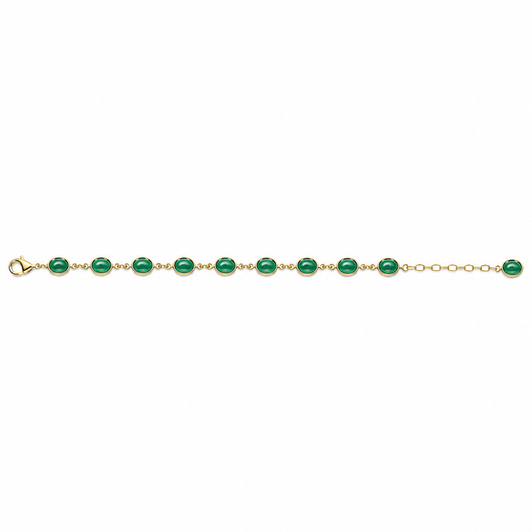 4.30 Ct.Tw. Green Agate Bezel Bracelet, 22K Gold Plated Silver