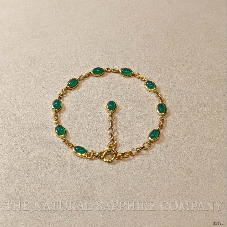 4.30 Ct.Tw. Green Agate Bezel Bracelet, 22K Gold Plated Silver