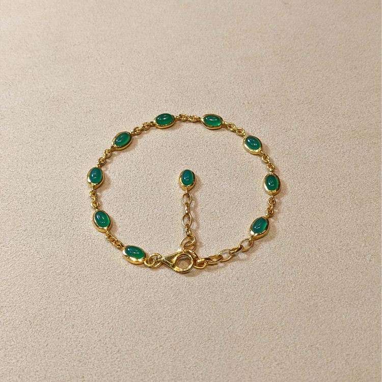 4.30 Ct.Tw. Green Agate Bezel Bracelet, 22K Gold Plated Silver