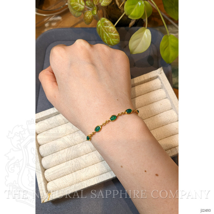 4.30 Ct.Tw. Green Agate Bezel Bracelet, 22K Gold Plated Silver