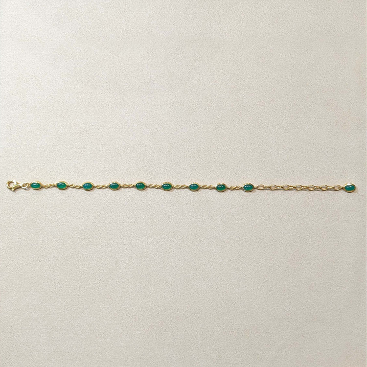 4.30 Ct.Tw. Green Agate Bezel Bracelet, 22K Gold Plated Silver