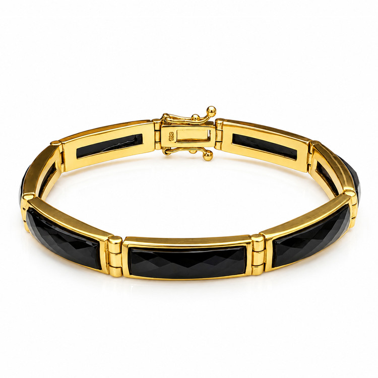 14.84 Ct.Tw. Black Onyx Antique Style Bracelet, 22K Gold Plated Silver