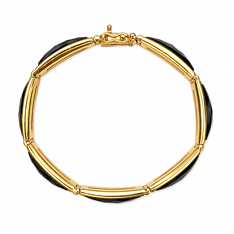 14.84 Ct.Tw. Black Onyx Antique Style Bracelet, 22K Gold Plated Silver