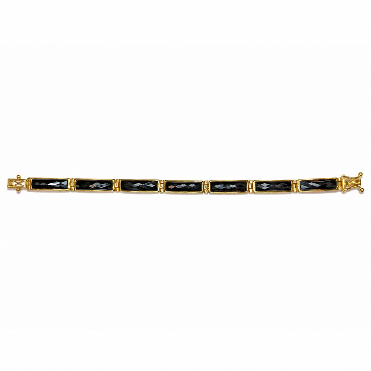 14.84 Ct.Tw. Black Onyx Antique Style Bracelet, 22K Gold Plated Silver
